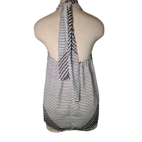 NWT Banana Republic Size Small Tie Halter Blouse Keyhole Black/White - Picture 3 of 6
